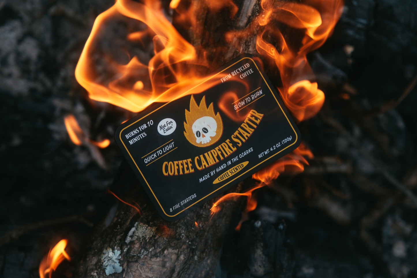 Eco friendly fire starters for camping  and grilling made from coffee husks, waterproof fire starter for fire pit and charcoal grill. Long burn time, eco friendly, fire pits, fire places, grills