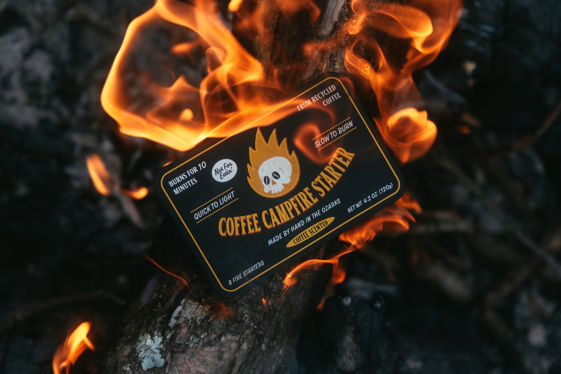 Eco friendly fire starters for camping  and grilling made from coffee husks, waterproof fire starter for fire pit and charcoal grill. Long burn time, eco friendly, fire pits, fire places, grills